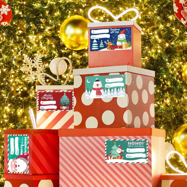Set Of 4 Christmas Gift Tag Sticker Rolls 2000 Self Adhesive Labels For Presents Gift Bags