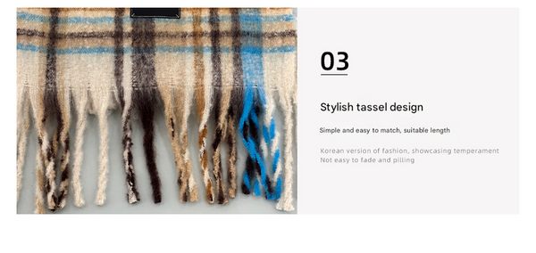 Grey White Plaid Color Block Women's Scarf Autumn/Winter Thick Warm Neck Wrap With Tassels Scarves & Wraps