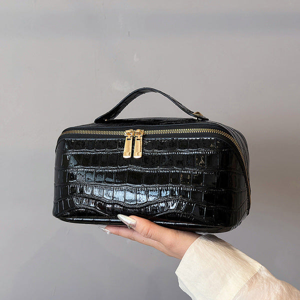 Black Chic Croc Embossed Travel Makeup Case Large Capacity Cosmetic Organizer Bag Makeup Bags & Cases