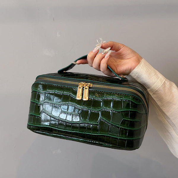 Green Chic Croc Embossed Travel Makeup Case Large Capacity Cosmetic Organizer Bag Makeup Bags & Cases