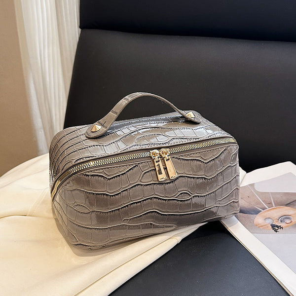 Grey Chic Croc Embossed Travel Makeup Case Large Capacity Cosmetic Organizer Bag Makeup Bags & Cases