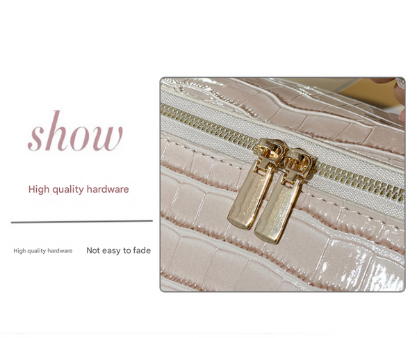 White Chic Croc Embossed Travel Makeup Case Large Capacity Cosmetic Organizer Bag Makeup Bags & Cases