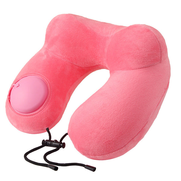 Pink Press To Inflate Travel Neck Pillow Ergonomic U Shaped Cushion For Airplane And Car Pillows