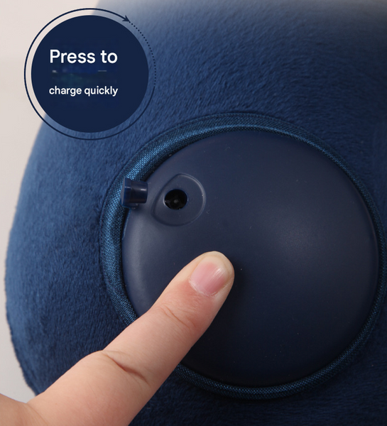 Navy Blue Press To Inflate Travel Neck Pillow Ergonomic U Shaped Cushion For Airplane And Car Pillows