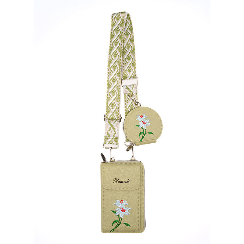 Green Chic Floral Embroidered 2 In 1 Crossbody Phone Bag With Coin Purse Other Mobile Accessories