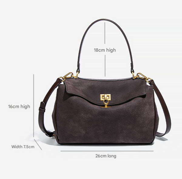 Coffee Women's Vintage Suede Satchel Bag Elegant Top Handle Purse With Gold Lock Women's Bags & Handbags