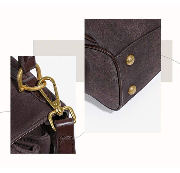 Beige Women's Vintage Suede Satchel Bag Elegant Top Handle Purse With Gold Lock Women's Bags & Handbags