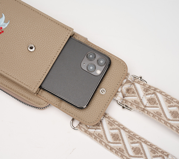 Brown Chic Floral Embroidered 2 In 1 Crossbody Phone Bag With Coin Purse Other Mobile Accessories