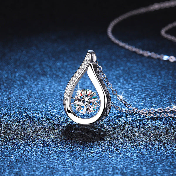 Dazzling Teardrop Dancing Moissanite Necklace S925 Sterling Silver Pendant Necklaces & Pendants