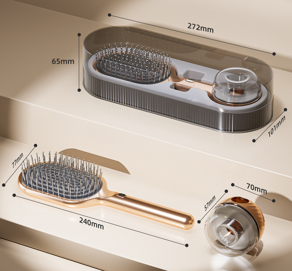 Gold Premium Self Cleaning Hair Brush Set With Stand Anti Static Detangling & Scalp Massage Paddle Brushes & Combs