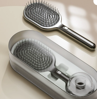 Black Premium Self Cleaning Hair Brush Set With Stand Anti Static Detangling & Scalp Massage Paddle Brushes & Combs