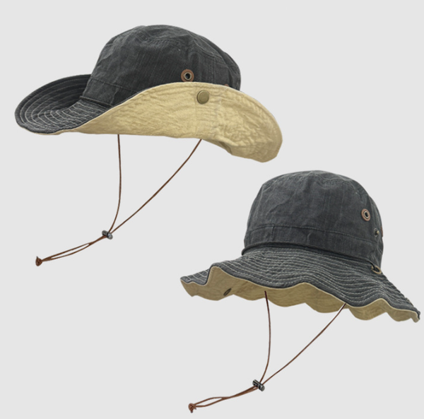 Black Wide Brim Outdoor Cowboy Sun Hat Adjustable & Breathable For Hiking Fishing And Camping Hats & Headwear