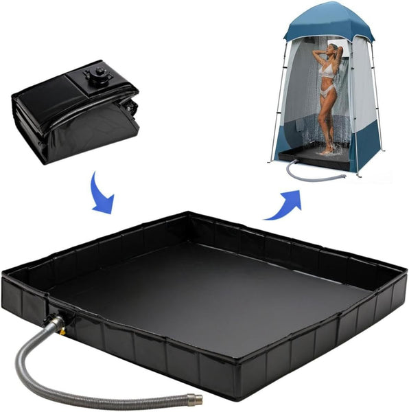 Camping Shower Base Collapsible Water Containment Tray With Drain For Outdoor Tents Portable Showers & Accessories
