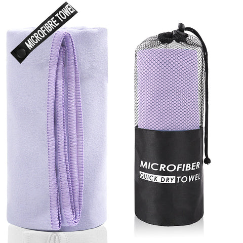 2 Piece Light Purple Quick Dry Microfiber Sports Towel With Travel Case Compact & Absorbent For Gym Swimming Camping Towels & Washcloths