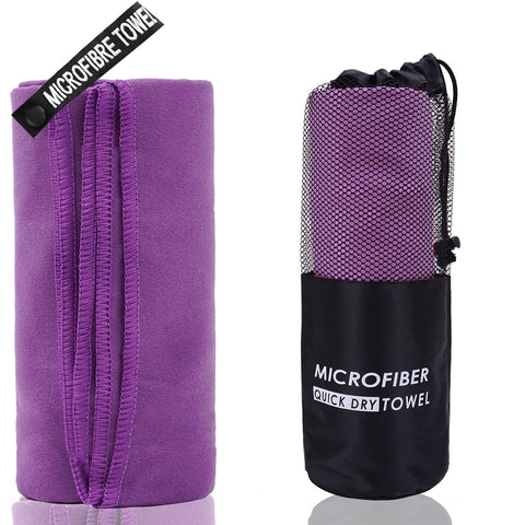 2 Piece Purple Quick Dry Microfiber Sports Towel With Travel Case Compact & Absorbent For Gym Swimming Camping Towels & Washcloths