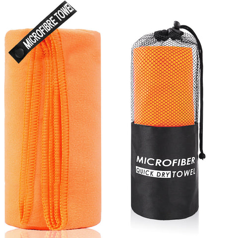 2 Piece Orange Quick Dry Microfiber Sports Towel With Travel Case Compact & Absorbent For Gym Swimming Camping Towels & Washcloths
