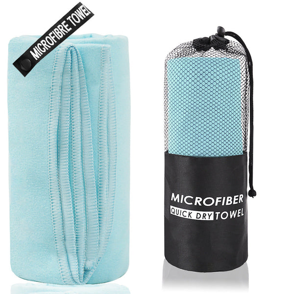 2 Piece Light Blue Quick Dry Microfiber Sports Towel With Travel Case Compact & Absorbent For Gym Swimming Camping Towels & Washcloths