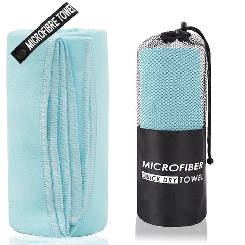 2 Piece Light Blue Quick Dry Microfiber Sports Towel With Travel Case Compact & Absorbent For Gym Swimming Camping Towels & Washcloths