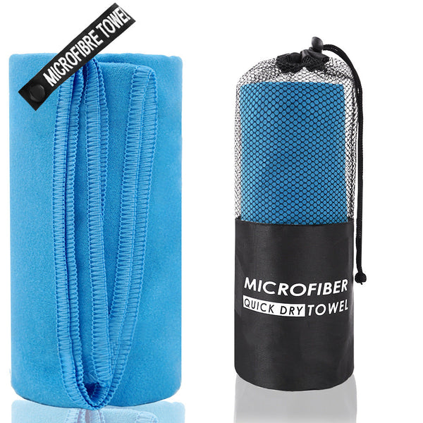 2 Piece Blue Quick Dry Microfiber Sports Towel With Travel Case Compact & Absorbent For Gym Swimming Camping Towels & Washcloths