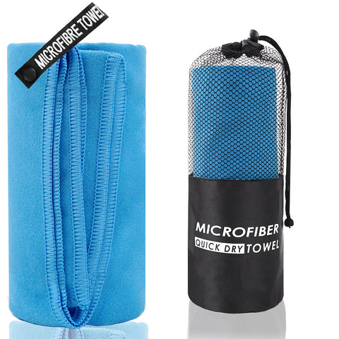 2 Piece Blue Quick Dry Microfiber Sports Towel With Travel Case Compact & Absorbent For Gym Swimming Camping Towels & Washcloths