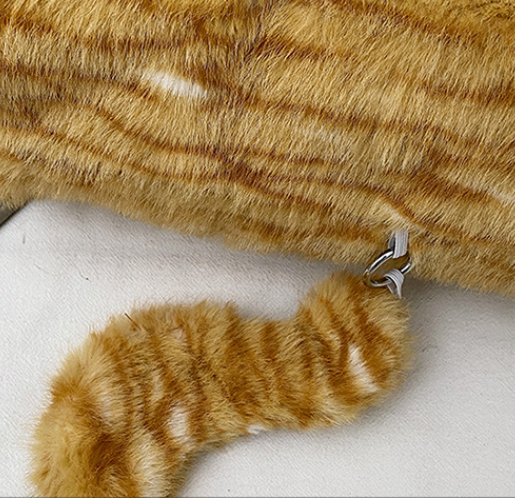 Yellow Adorable Fluffy Cat Shoulder Bag Cute Plush Kitten Novelty Handbag For Girls & Women Women's Bags & Handbags