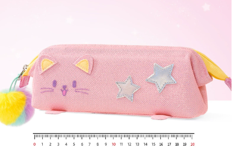 Pink Cute Cat Pencil Case For Girls Large Capacity Sparkly Stationery Pouch With Fluffy Pom Pencil Cases