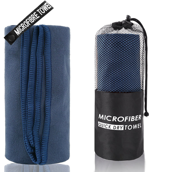 2 Piece Navy Blue Quick Dry Microfiber Sports Towel With Travel Case Compact & Absorbent For Gym Swimming Camping Towels & Washcloths