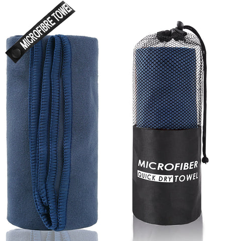 2 Piece Navy Blue Quick Dry Microfiber Sports Towel With Travel Case Compact & Absorbent For Gym Swimming Camping Towels & Washcloths