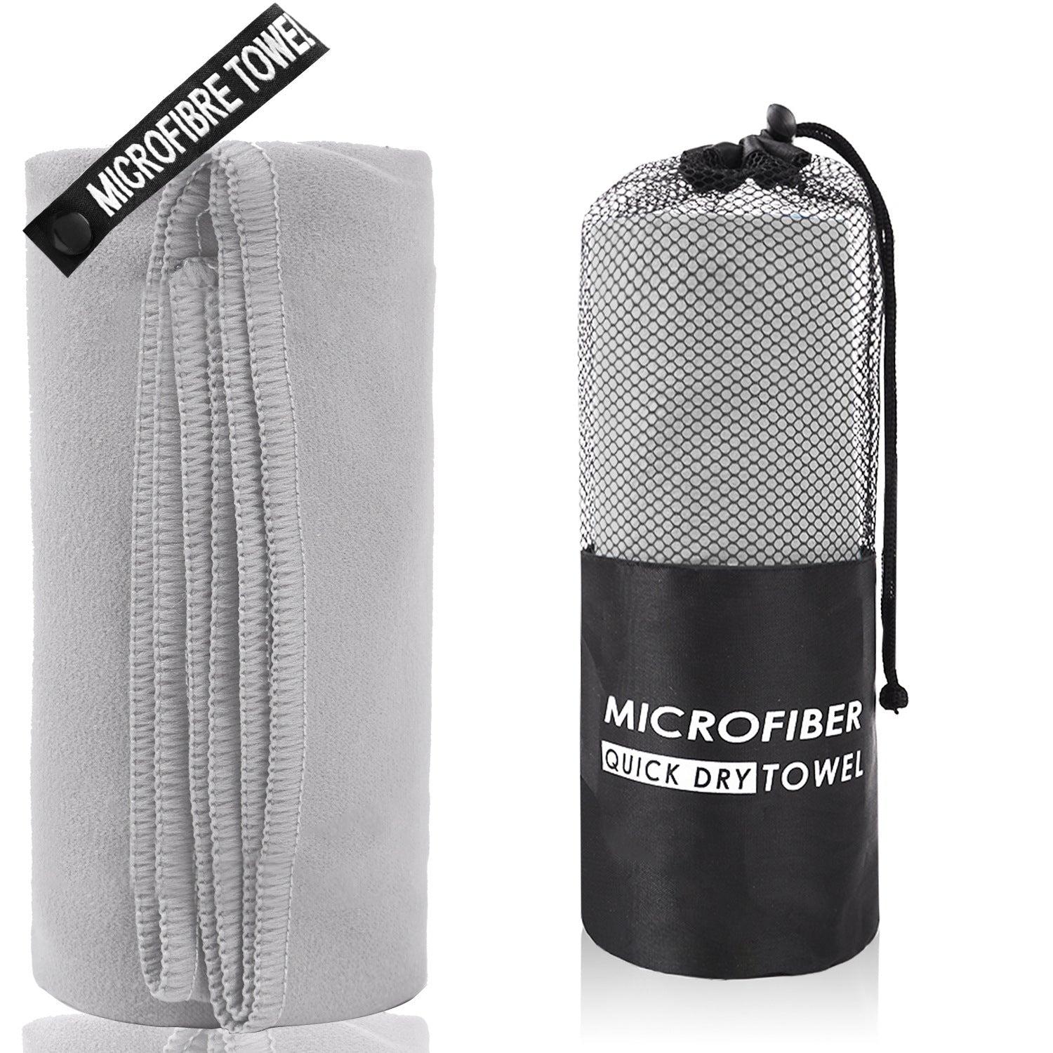 2 Piece Light Grey Quick Dry Microfiber Sports Towel With Travel Case Compact & Absorbent For Gym Swimming Camping Towels & Washcloths