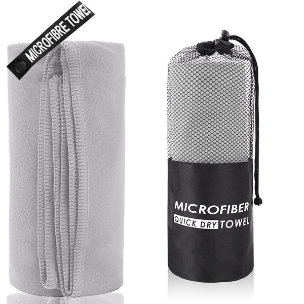 2 Piece Light Grey Quick Dry Microfiber Sports Towel With Travel Case Compact & Absorbent For Gym Swimming Camping Towels & Washcloths