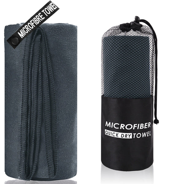 2 Piece Dark Grey Quick Dry Microfiber Sports Towel With Travel Case Compact & Absorbent For Gym Swimming Camping Towels & Washcloths