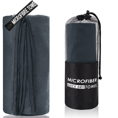 2 Piece Dark Grey Quick Dry Microfiber Sports Towel With Travel Case Compact & Absorbent For Gym Swimming Camping Towels & Washcloths