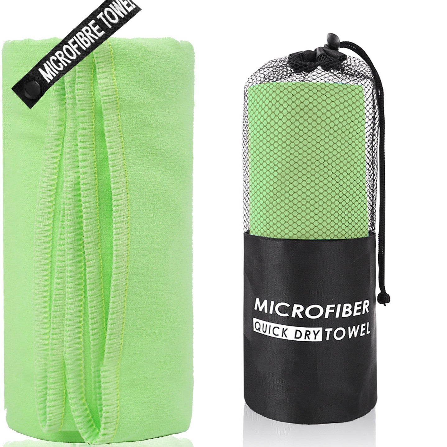 2 Piece Light Green Quick Dry Microfiber Sports Towel With Travel Case Compact & Absorbent For Gym Swimming Camping Towels & Washcloths