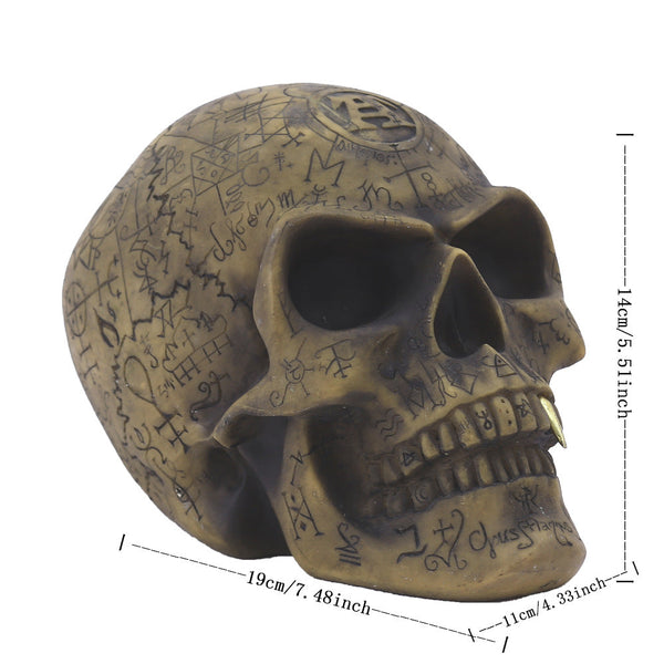 Mystic Runic Skull Statue With Gold Fang Hand Painted Resin Figurine For Gothic & Halloween Decor Sculptures & Figurines