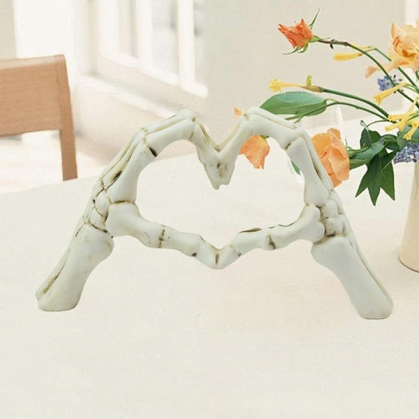 White Gothic Skeleton Hands Heart Sculpture Macabre Love Figurine For Home & Halloween Decor Seasonal Decorations