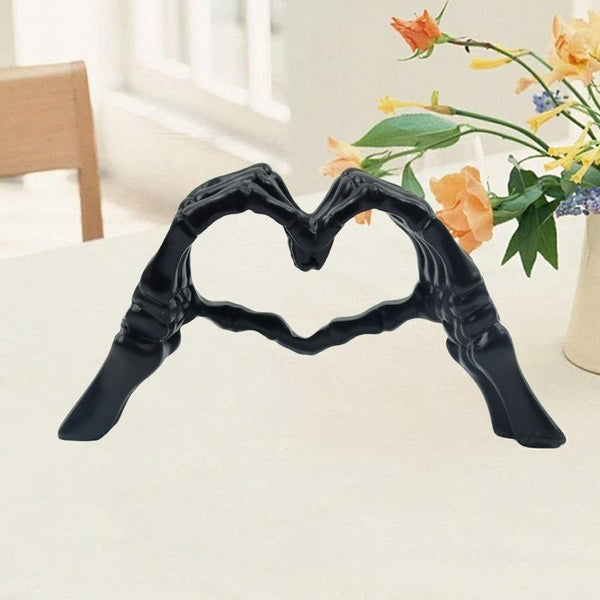 Black Gothic Skeleton Hands Heart Sculpture Macabre Love Figurine For Home & Halloween Decor Seasonal Decorations