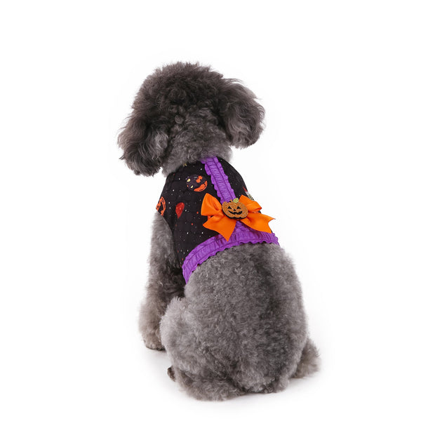 Xs Halloween Pumpkin Dog Harness Dress Festive Costume Vest With Leash Ring For Small Dogs Dog Costumes