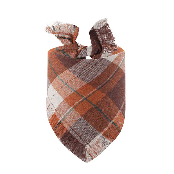 Brown M 65X45x45cm Thanksgiving Plaid Dog Bandana 2 Pack Festive Tassel Triangle Scarf For Pets Dog Clothing & Shoes