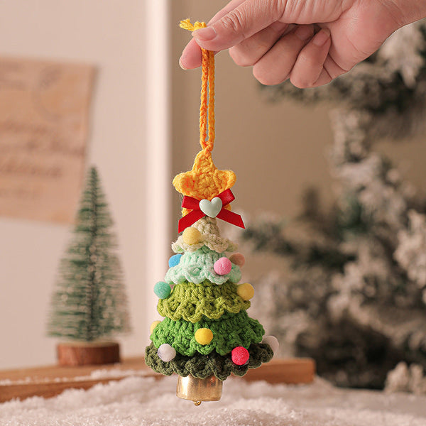2Pcs Green Handmade Style Crochet Christmas Tree Ornament Festive Plush Hanging Decor For Home & Car Seasonal Decorations