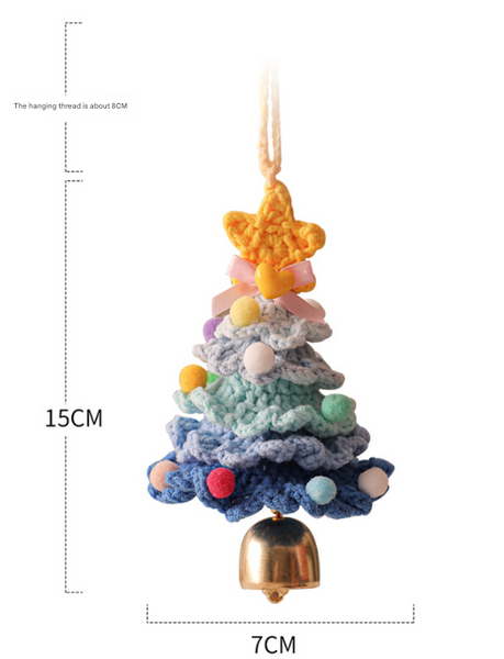 2Pcs Green Handmade Style Crochet Christmas Tree Ornament Festive Plush Hanging Decor For Home & Car Seasonal Decorations
