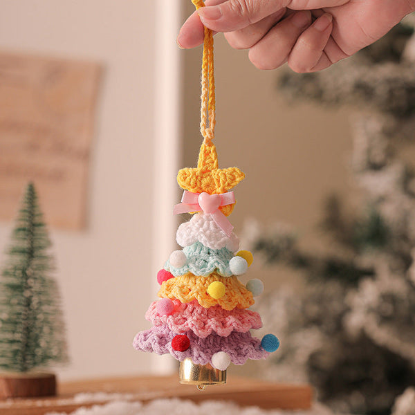 2Pcs Orange Handmade Style Crochet Christmas Tree Ornament Festive Plush Hanging Decor For Home & Car Seasonal Decorations