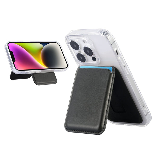 Black Slim Magnetic Card Holder Wallet With Adjustable Kickstand Magsafe Compatible Cases Covers & Skins