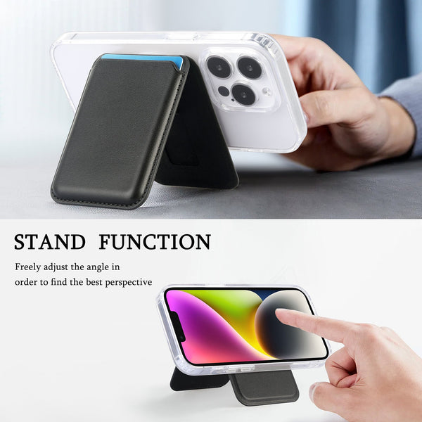 Black Slim Magnetic Card Holder Wallet With Adjustable Kickstand Magsafe Compatible Cases Covers & Skins
