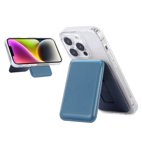 Blue Slim Magnetic Card Holder Wallet With Adjustable Kickstand Magsafe Compatible Cases Covers & Skins