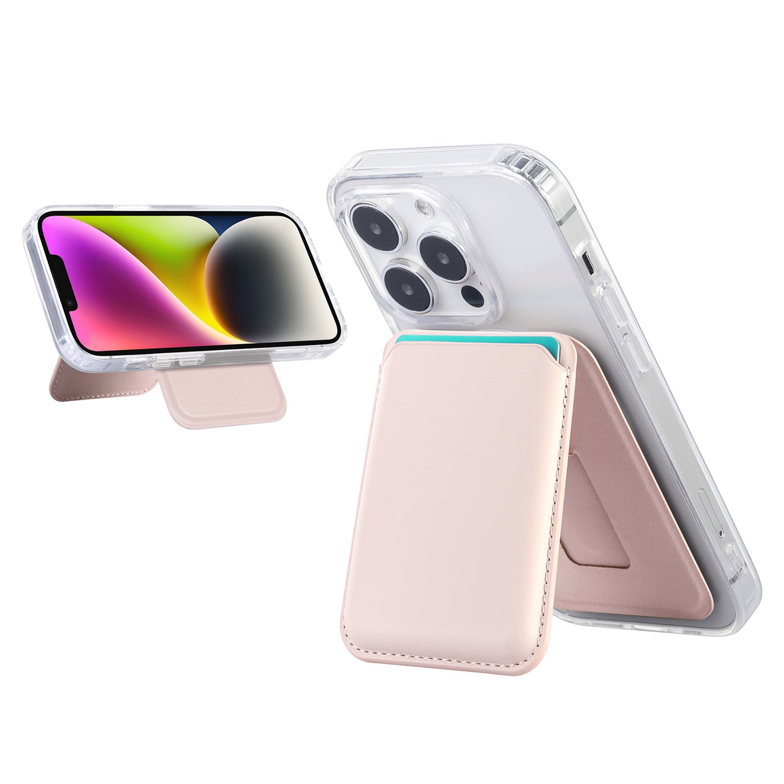 Pink Slim Magnetic Card Holder Wallet With Adjustable Kickstand Magsafe Compatible Cases Covers & Skins