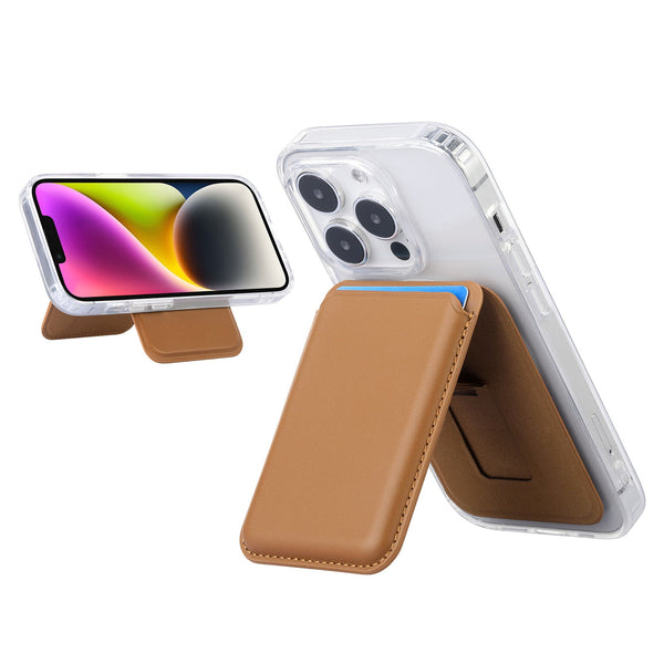 Brown Slim Magnetic Card Holder Wallet With Adjustable Kickstand Magsafe Compatible Cases Covers & Skins