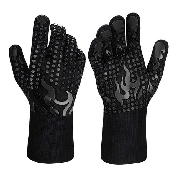 Black A Pair Of Extreme Heat Resistant Bbq Gloves (500C) Aramid Fiber With Non Slip Silicone Grip For Grilling & Oven Use Parts & Accessories