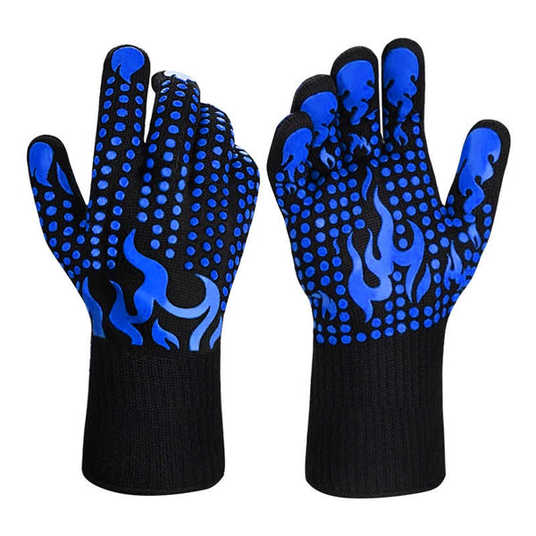 Blue A Pair Of Extreme Heat Resistant Bbq Gloves (500Ac) Aramid Fiber With Non Slip Silicone Grip For Grilling & Oven Use Parts & Accessories