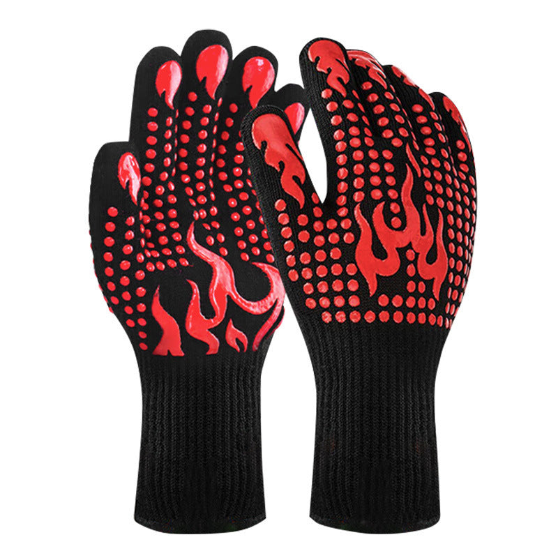 Red A Pair Of Extreme Heat Resistant Bbq Gloves (500C) Aramid Fiber With Non Slip Silicone Grip For Grilling & Oven Use Parts & Accessories