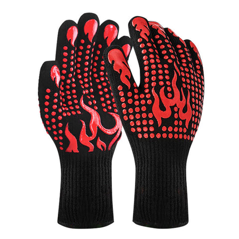 Red A Pair Of Extreme Heat Resistant Bbq Gloves (500C) Aramid Fiber With Non Slip Silicone Grip For Grilling & Oven Use Parts & Accessories